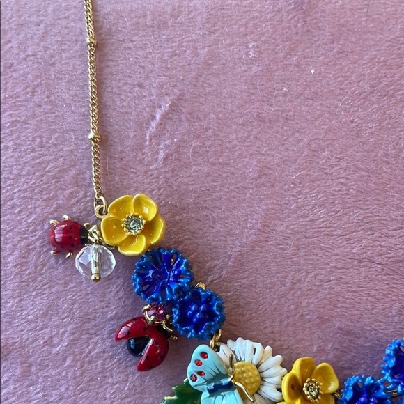 LES NEREIDES Blue and Yellow Floral Necklace with Crocheted Flowers - Picture 7 of 8